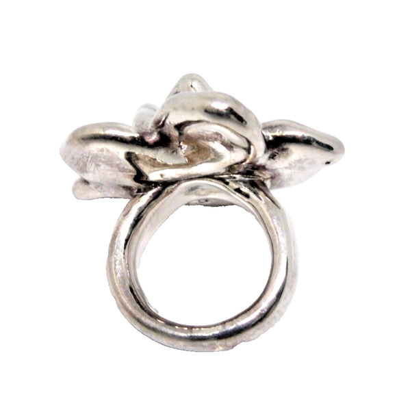 Large Chunky Open Rose Flower 925 Sterling Silver Statement Ring sz 7.5 VTG Gift - Picture 5 of 6